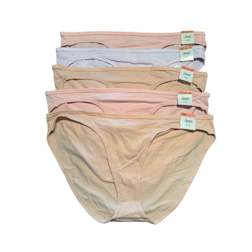 Lot of 5 Jenni Intimates Women's Sz‎ 3XL Cotton Bikini Panties Underwear Pastels